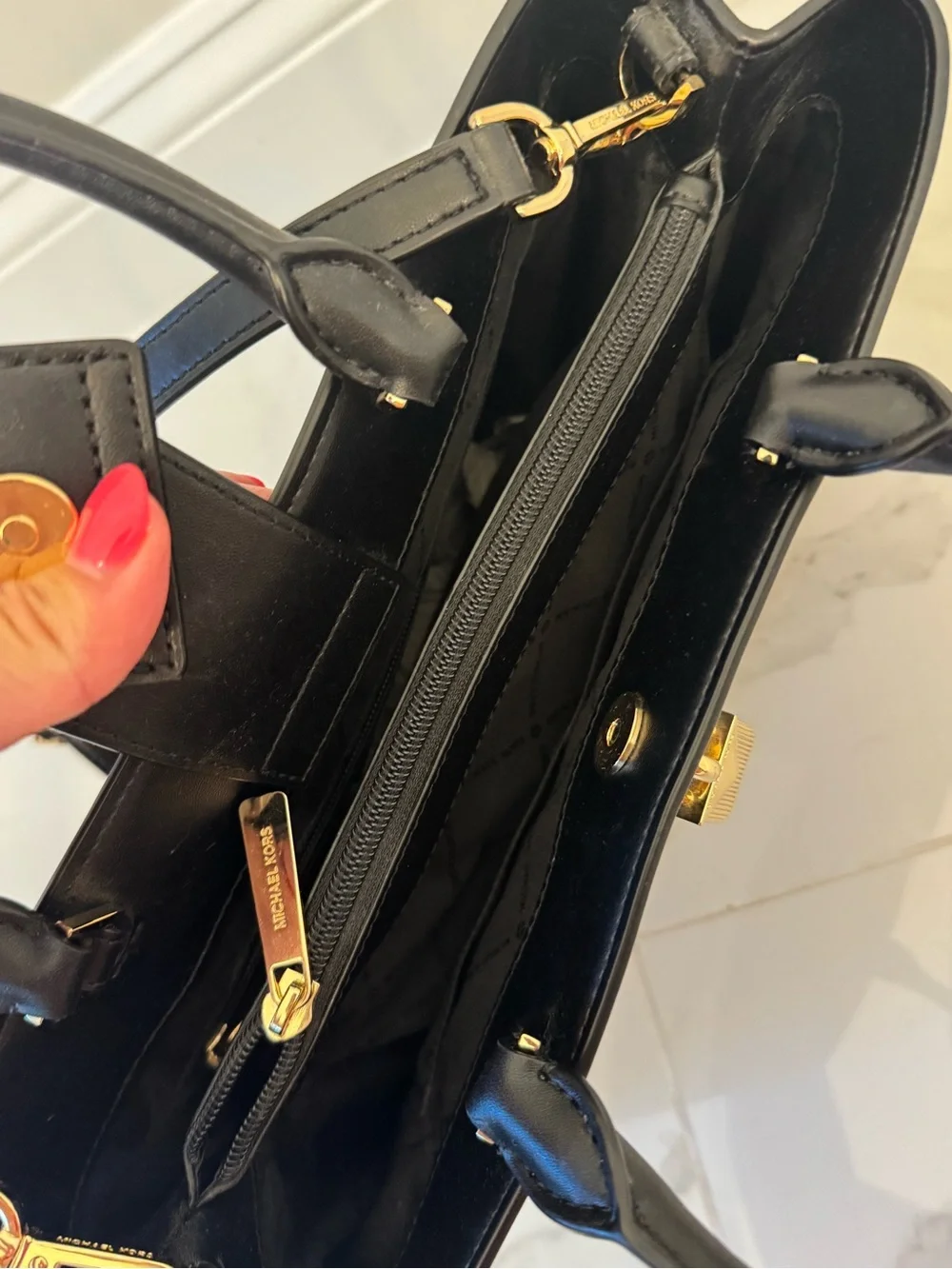 Michael Kors Black Structured Satchel Crossbody Bag Gold Hardware